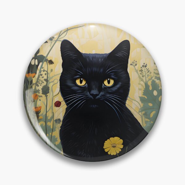 Aperçu de l'œuvre Feline Garden Delight: Fleurs de chat noir rétro vintage créée et vendue par KittyStampedeCo.
