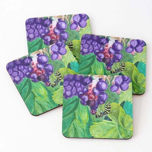 Item preview, Yellowjacket eating boysenberries designed and sold by SylviaminiArt.