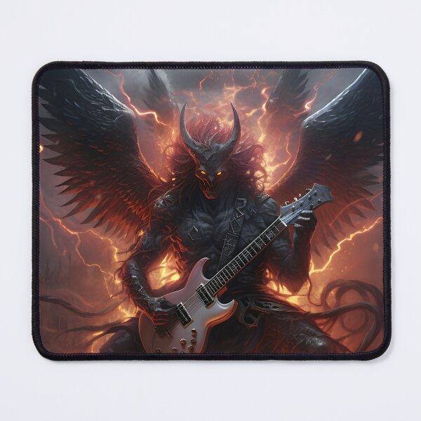 Item preview, Devil's Melody: Illustration of a Winged Devil with Electric Guitar in an Infernal Scenario designed and sold by InsaneLEDP.