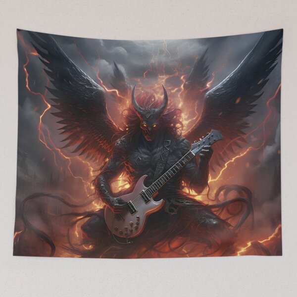 Item preview, Devil's Melody: Illustration of a Winged Devil with Electric Guitar in an Infernal Scenario designed and sold by InsaneLEDP.
