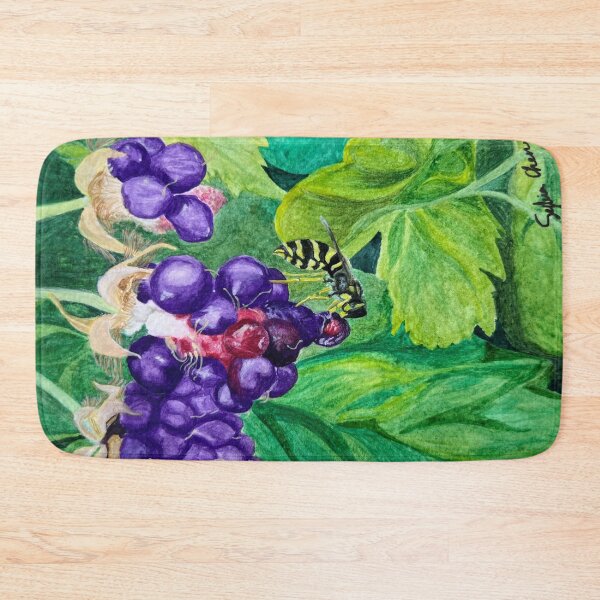 Item preview, Yellowjacket eating boysenberries designed and sold by SylviaminiArt.