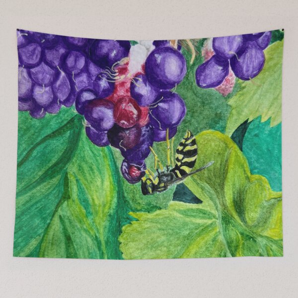 Item preview, Yellowjacket eating boysenberries designed and sold by SylviaminiArt.