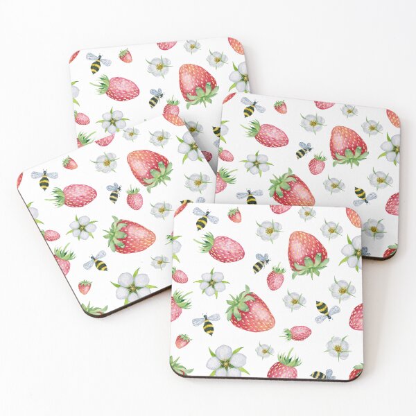 Item preview, Watercolor Strawberries, Honey Bees and Strawberry Flowers  designed and sold by silviaol.