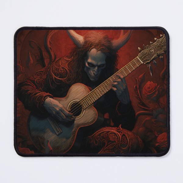 Item preview, Infernal melodies I: A guitarist demon wrapped in flowers and red cloth creates dark art with his guitar. designed and sold by InsaneLEDP.