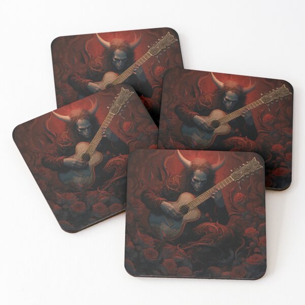 Item preview, Infernal melodies I: A guitarist demon wrapped in flowers and red cloth creates dark art with his guitar. designed and sold by InsaneLEDP.