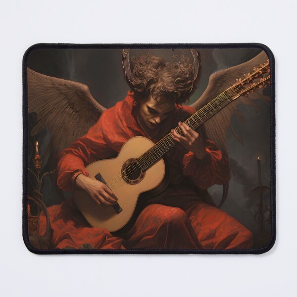 Item preview, Infernal melodies II: A guitarist demon wrapped in flowers and red cloth creates dark art with his guitar. designed and sold by InsaneLEDP.
