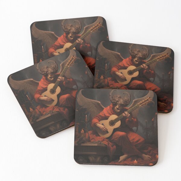 Item preview, Infernal melodies II: A guitarist demon wrapped in flowers and red cloth creates dark art with his guitar. designed and sold by InsaneLEDP.