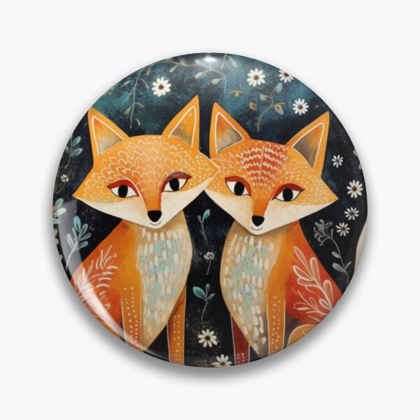 Item preview, Cute folk art Fox Couple designed and sold by EpicFoxArt.