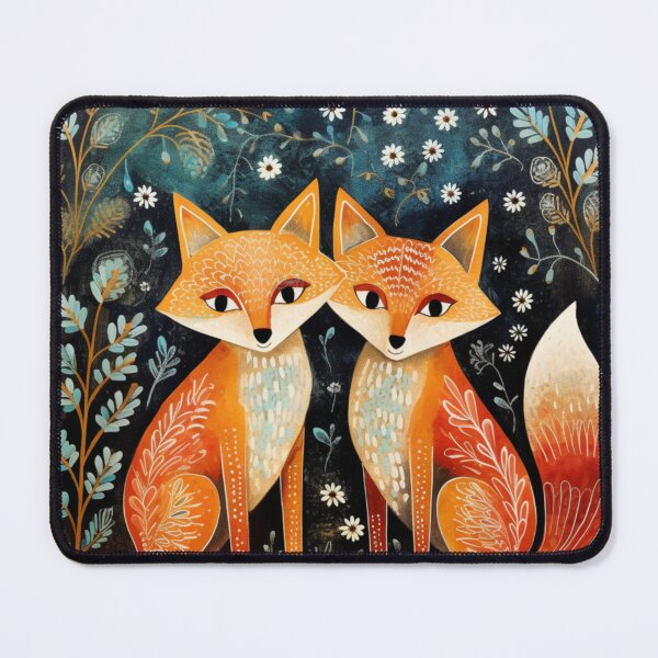 Item preview, Cute folk art Fox Couple designed and sold by EpicFoxArt.