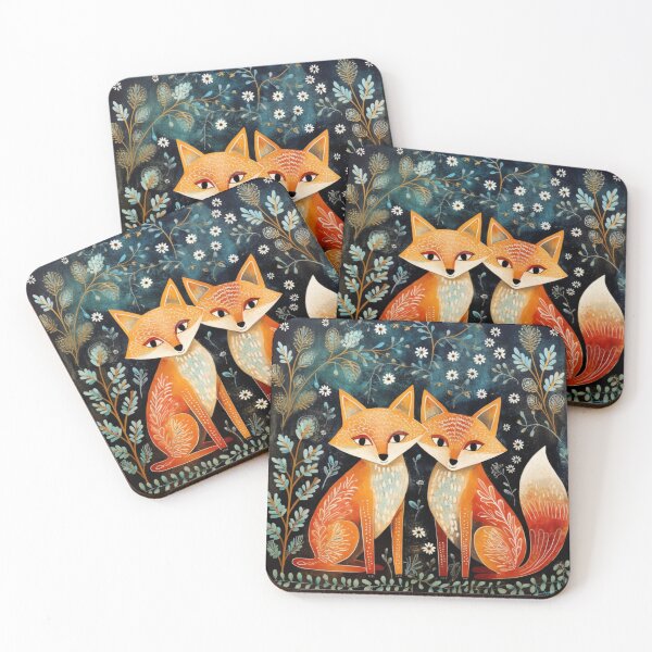 Item preview, Cute folk art Fox Couple designed and sold by EpicFoxArt.