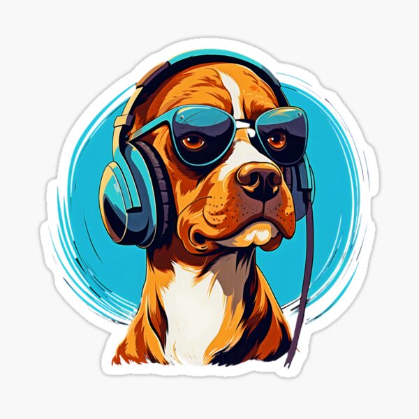 Dog Wearing Headphones Colorful Design' Sticker