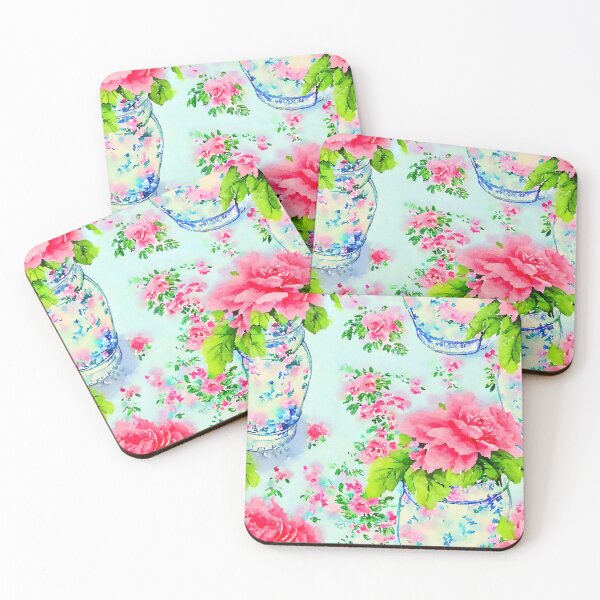 Item preview, Peonies in Sevre vase shabby chic watercolor seamless pattern designed and sold by SophieClimaArt.