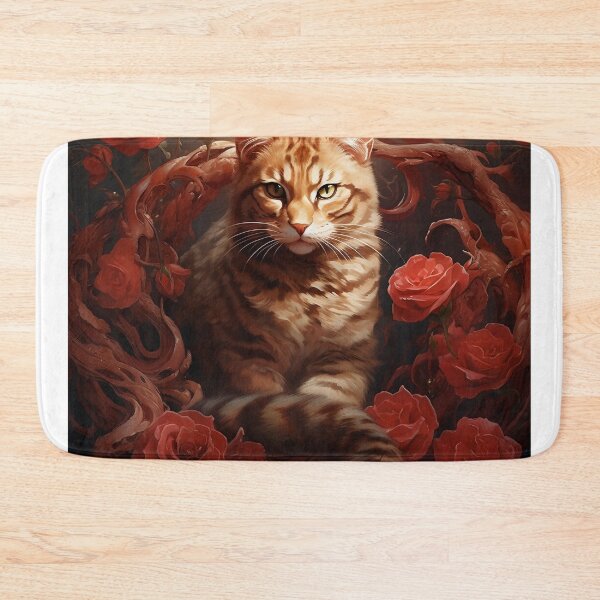 Item preview, Orange Tiger Cat Snake Root Red Roses designed and sold by BDMeow.