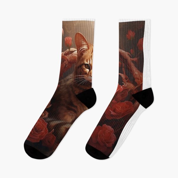 Item preview, Orange Tiger Cat Snake Root Red Roses designed and sold by BDMeow.