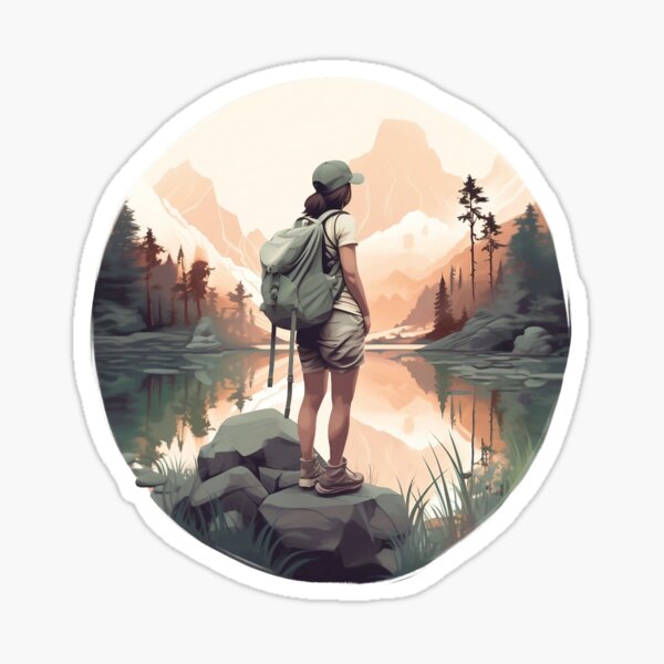 Item preview, Serene illustration of a female hiker  designed and sold by Wilderness Algorithm.