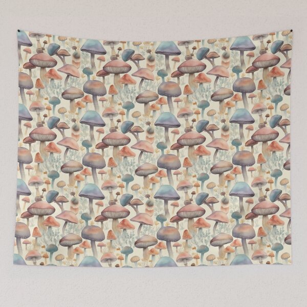Item preview, Watercolor Soft Pastel Colors Mushroom Pattern designed and sold by PixelPop1.