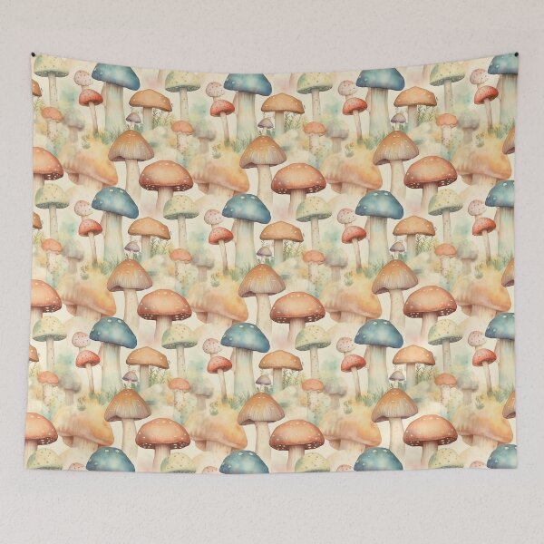 Item preview, Watercolor Soft Colorful Pastel Colors Mushroom Pattern designed and sold by PixelPop1.