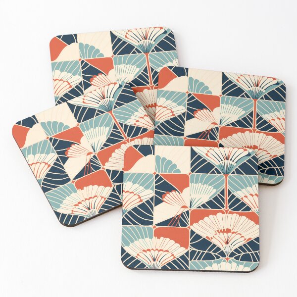 Item preview, Abstract Pattern 5, Japanese print inspired fans in irregular squares, looks inverted, red, black, blue, white, simple beauty. designed and sold by FoxRobinRabbit.