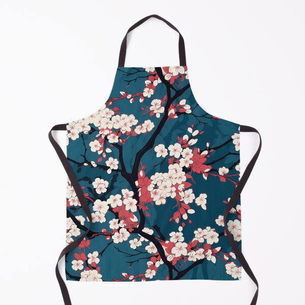 Item preview, Flower Pattern 15, illustrated brightly lit sakura flowers on a spooky foggy night, cherry blossoms, pink, red, blue, black, Japanese flora and nature. designed and sold by FoxRobinRabbit.