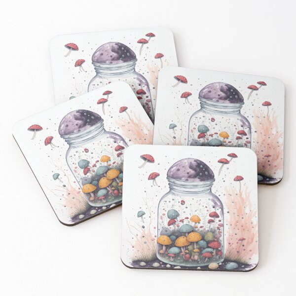 Item preview, Fantasy color little mushrooms in a glass jar illustration designed and sold by ArtyBuys.
