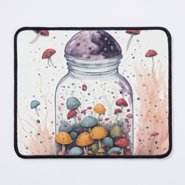 Item preview, Fantasy color little mushrooms in a glass jar illustration designed and sold by ArtyBuys.