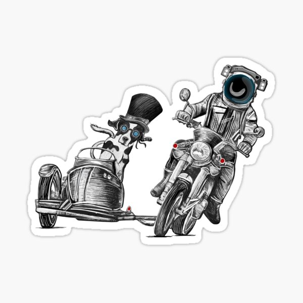 Moondoggy Motorcycle Sidecar K-9 Astronaut Sticker