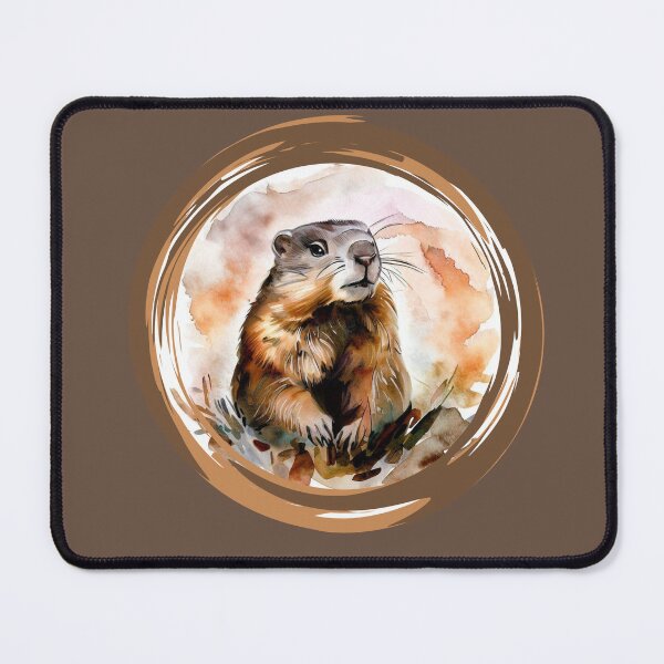 Item preview, Groundhog sitting on the leaves painted with watercolor designed and sold by GroundhogMs.