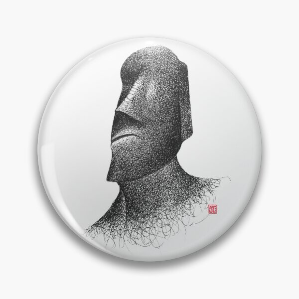 Item preview, Easter Island Moai hand drawn pen and ink illustration in black and white. designed and sold by Wiggly Lines.