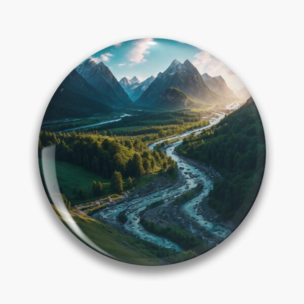 Item preview, A Picturesque Mountain Scene with a Meandering River Flowing Through Lush Valleys, Ai Generated Art designed and sold by AiGens.