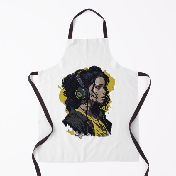Item preview, Woman with Headphones on Yellow Background designed and sold by ViralVibeLab.