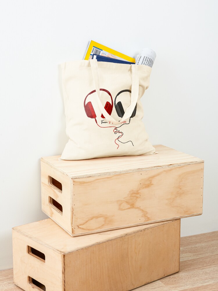 Thumbnail 4 of 5, Tote Bag, A Good Girl’s Guide to Murder: Team Pip & Ravi Headphones designed and sold by onigiri-hamster.