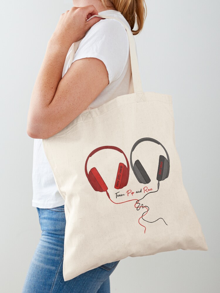 Thumbnail 1 of 5, Tote Bag, A Good Girl’s Guide to Murder: Team Pip & Ravi Headphones designed and sold by onigiri-hamster.