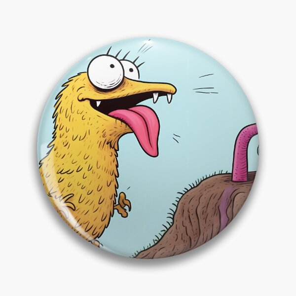 Item preview, Prehistoric Yellow Bird with Bulging Eyes, Fangs, and a Strong Tongue Hunting Earthworms designed and sold by SingularityGeek.