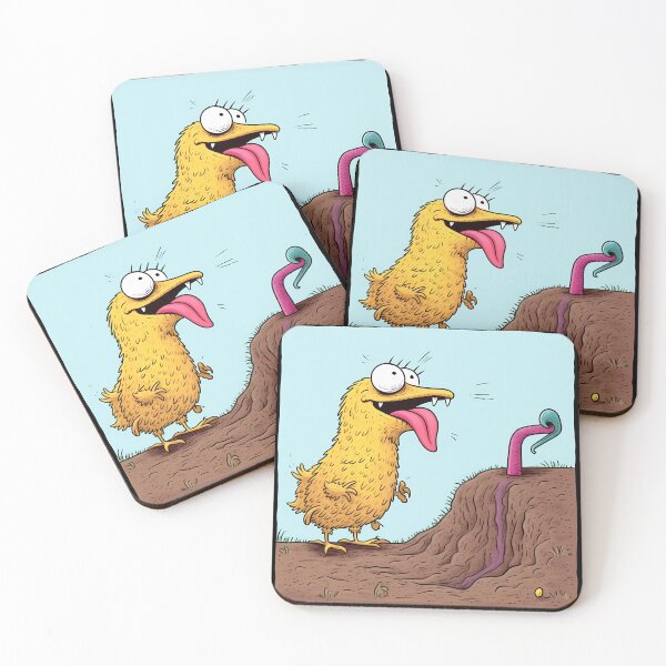 Item preview, Prehistoric Yellow Bird with Bulging Eyes, Fangs, and a Strong Tongue Hunting Earthworms designed and sold by SingularityGeek.