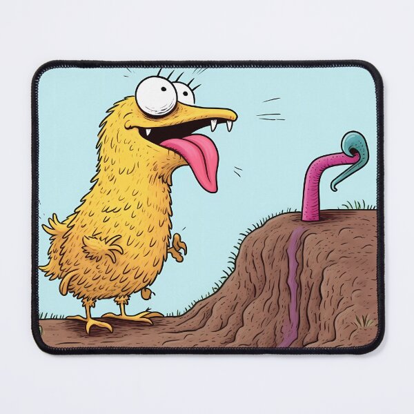 Item preview, Prehistoric Yellow Bird with Bulging Eyes, Fangs, and a Strong Tongue Hunting Earthworms designed and sold by SingularityGeek.