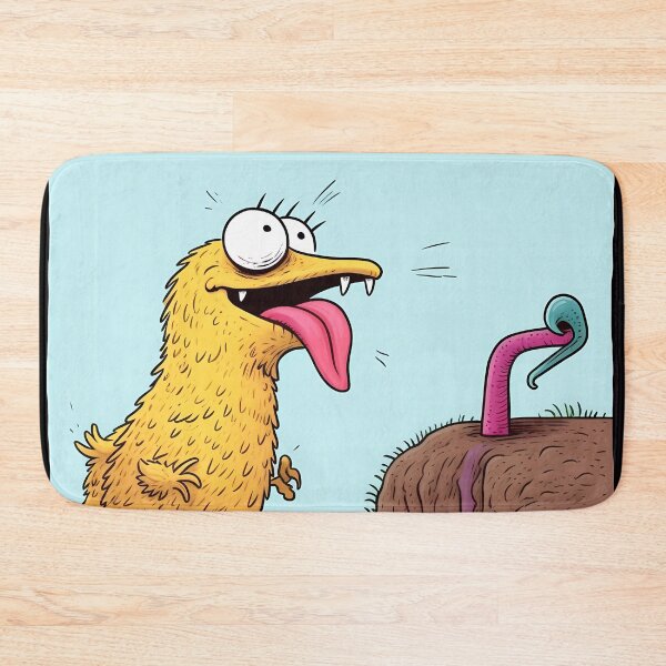 Item preview, Prehistoric Yellow Bird with Bulging Eyes, Fangs, and a Strong Tongue Hunting Earthworms designed and sold by SingularityGeek.