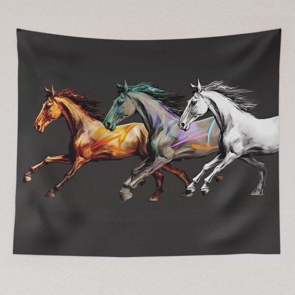 Item preview, Three Horses Galloping One Brown, One Black, and One White designed and sold by SingularityGeek.