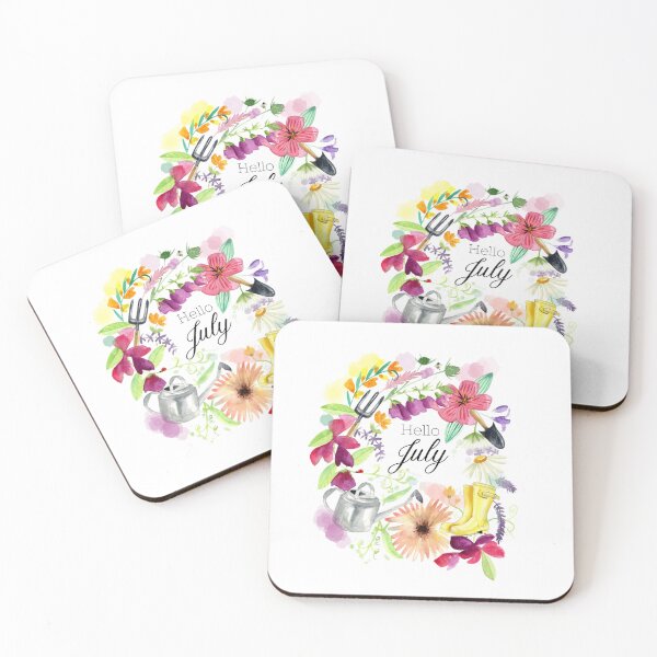 Item preview, Hello July Floral Wreath Watercolor  designed and sold by Dearmoonstudio.