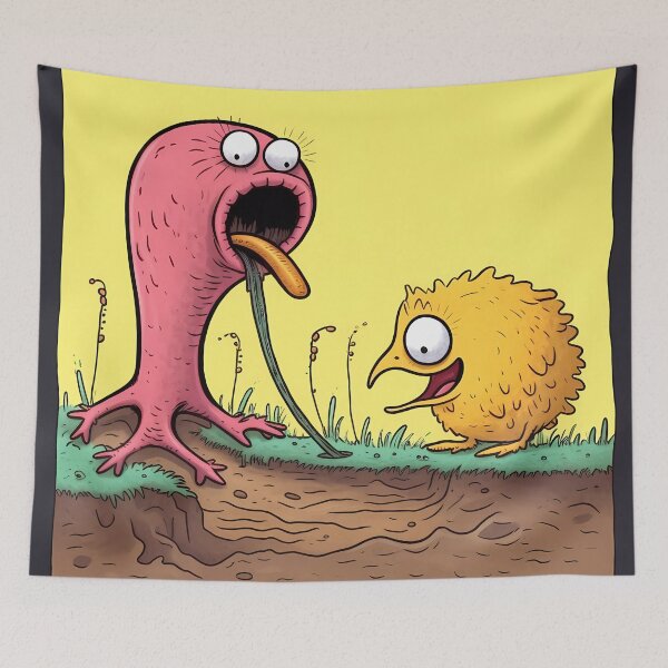 Item preview, Tiny Yellow Chick on the Verge of Being Hunted by a Giant Leech designed and sold by SingularityGeek.