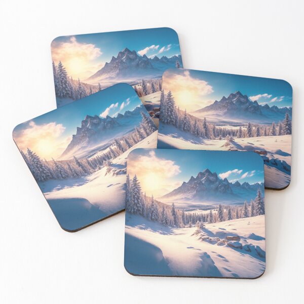 Item preview, A Snow-Covered Mountain Range, Glistening under the Winter Sun, Creating a Magical Winter Wonderland, Ai Generated Art designed and sold by AiGens.
