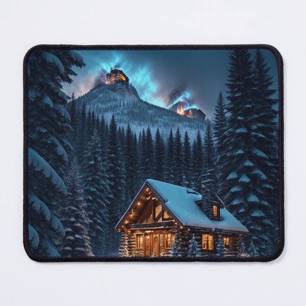 Item preview, A Cozy Mountain Cabin Nestled Amidst a Snowy Forest, with Smoke Gently Rising from the Chimney, Ai Generated Art designed and sold by AiGens.