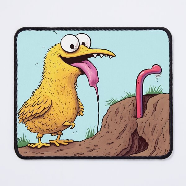 Item preview, Yellow Bird with Bulging Eyes about to Catch an Earthworm designed and sold by SingularityGeek.