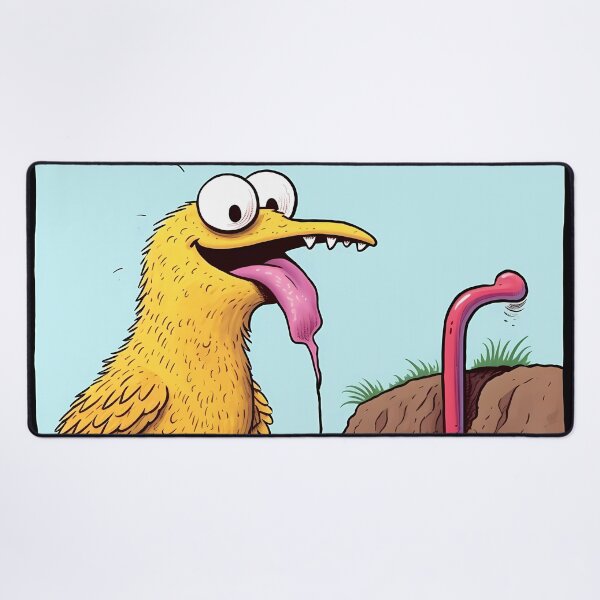 Item preview, Yellow Bird with Bulging Eyes about to Catch an Earthworm designed and sold by SingularityGeek.