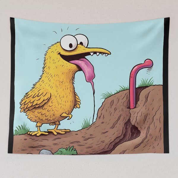 Item preview, Yellow Bird with Bulging Eyes about to Catch an Earthworm designed and sold by SingularityGeek.