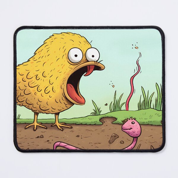 Item preview, Yellow Chick Longing to Eat a Earthworm in a Surrealistic Manner designed and sold by SingularityGeek.