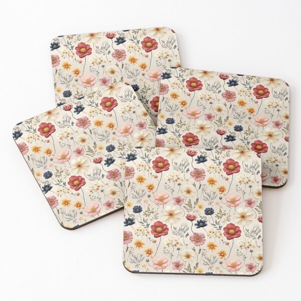 Item preview, Pressed Flower Floral Print - white flowers - tan flower designed and sold by ComerPrintCo.