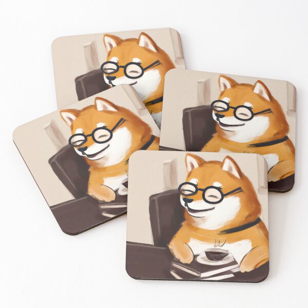 Item preview,  Glasses Shiba with coffee and books in the cafe designed and sold by ketsunr.