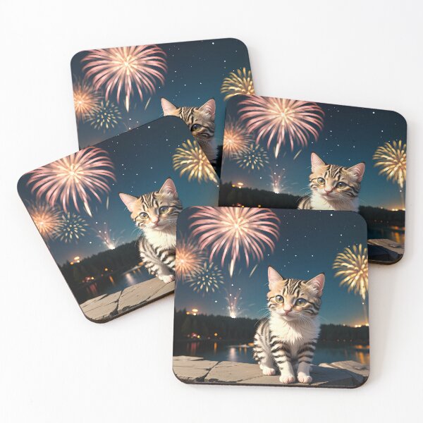 Item preview, cat watching fireworks designed and sold by Animal-Avenue.