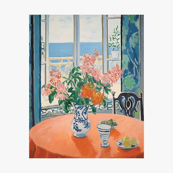 Item preview, Fleurs sur la table près de la fenêtre - Peinture intérieure fauviste designed and sold by PaletaLuminosa.