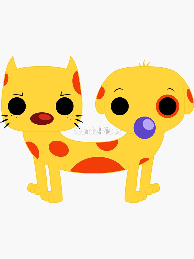 Thumbnail 3 of 3, Sticker, Chibi Catdog - Cat, Dog, Cute, Yellow, Orange, Purple, 90s, Cartoon, TV, Fan, Fandom, Vintage, Retro, Inspired, Geek, Nerdy, Nerd, Funny, Humor, Fun, Silly, Funky, Fresh, Simple designed and sold by CanisPicta.